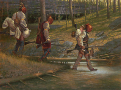 Raid on Ruddle's Station Steven Ruddle 1780 by Doug Hall 36x48 Oil on Canvas 2023