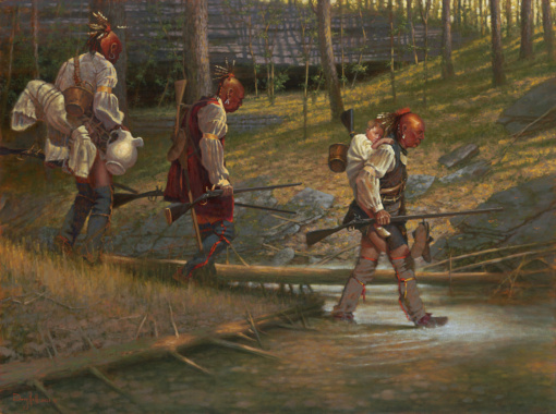 Raid on Ruddle's Station Steven Ruddle 1780 by Doug Hall 36x48 Oil on Canvas 2023